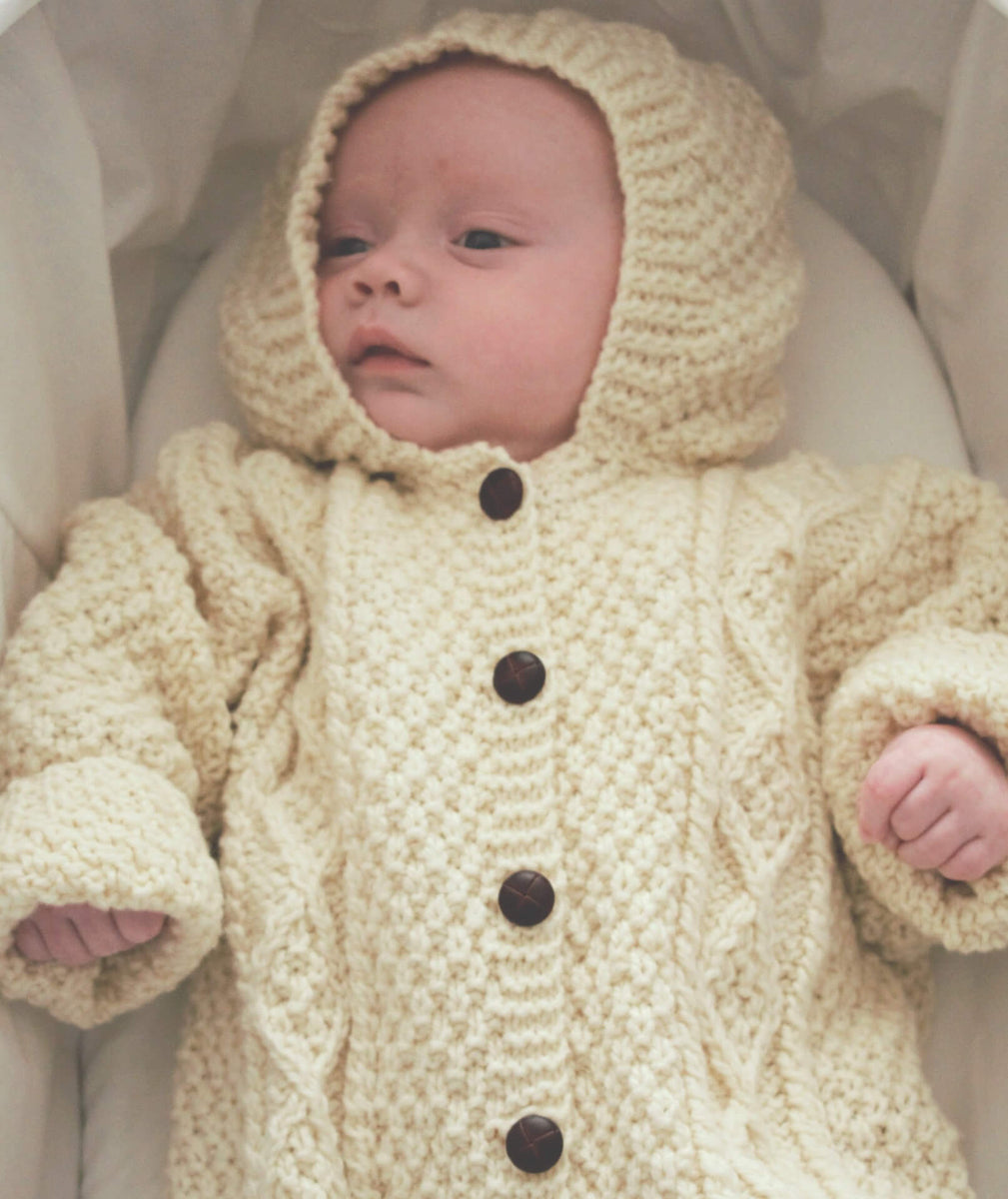 My Pet Lamb Handmade Knitted Aran Baby Romper Handmade Baby Knitwear