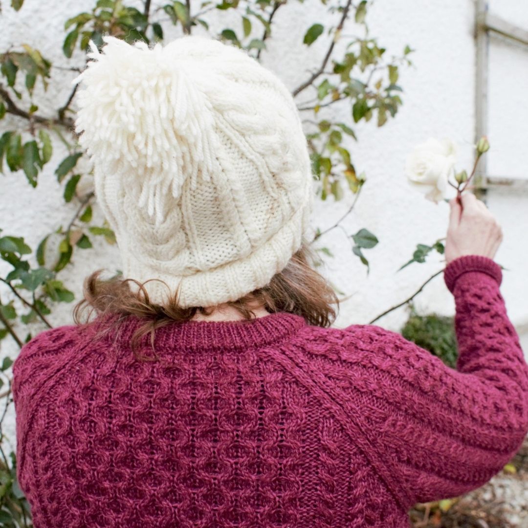 Ladies Wild Raspberry Aran Sweater