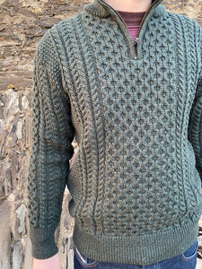 Erin Green Men's Zip Neck Aran Sweater