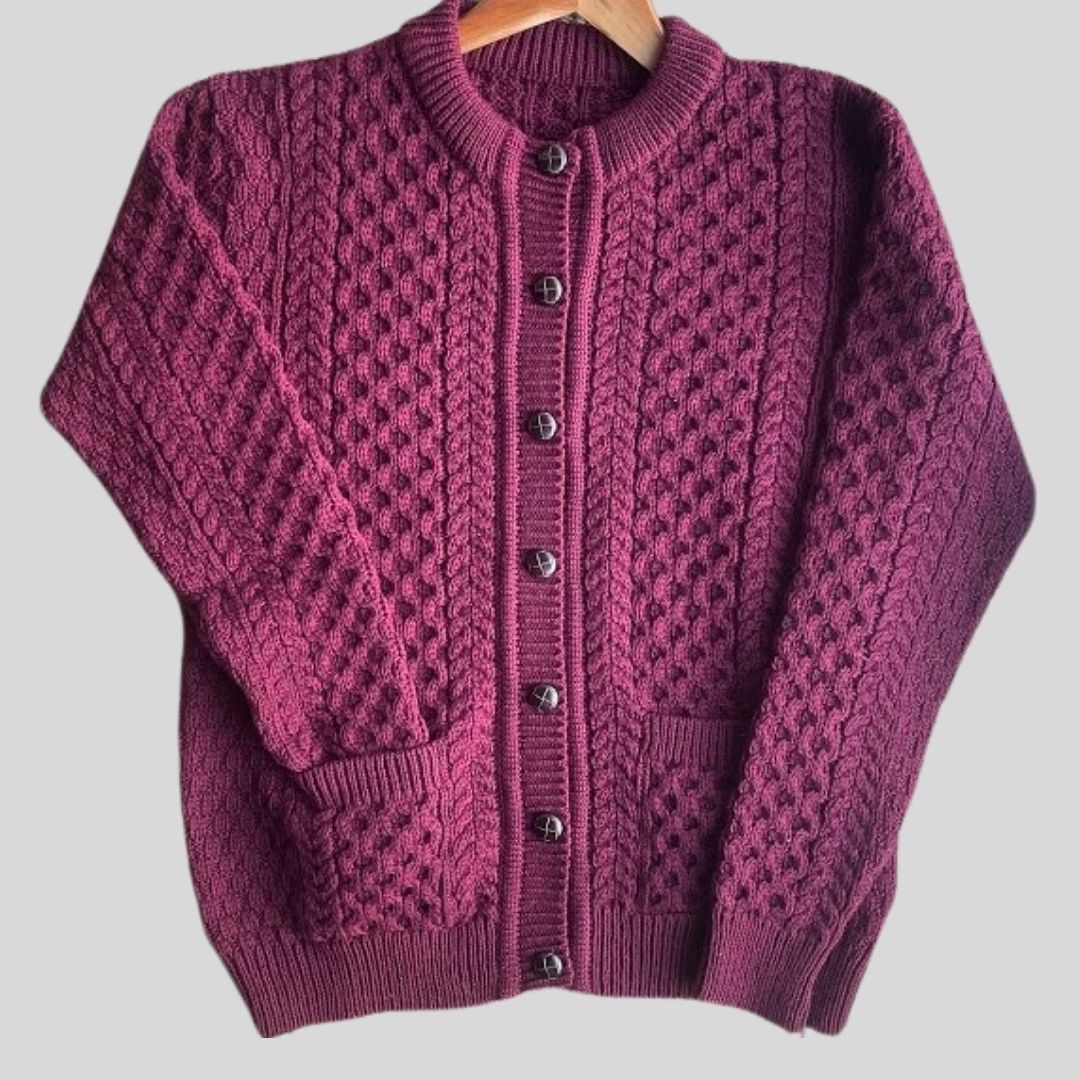 Ladies Berry Aran Cardigan