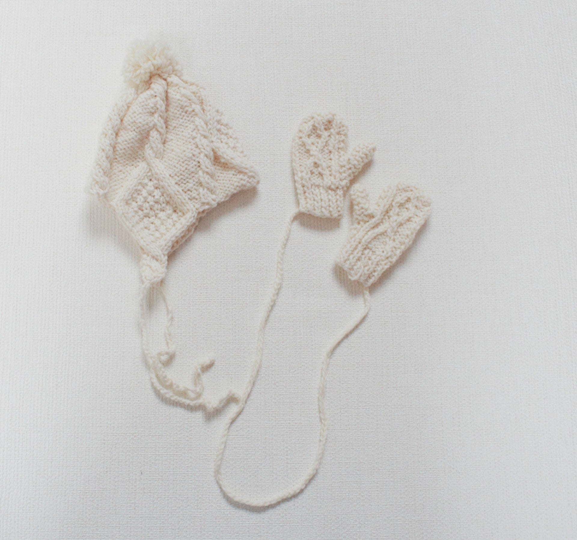 Handknit Aran Hat & Mittens
