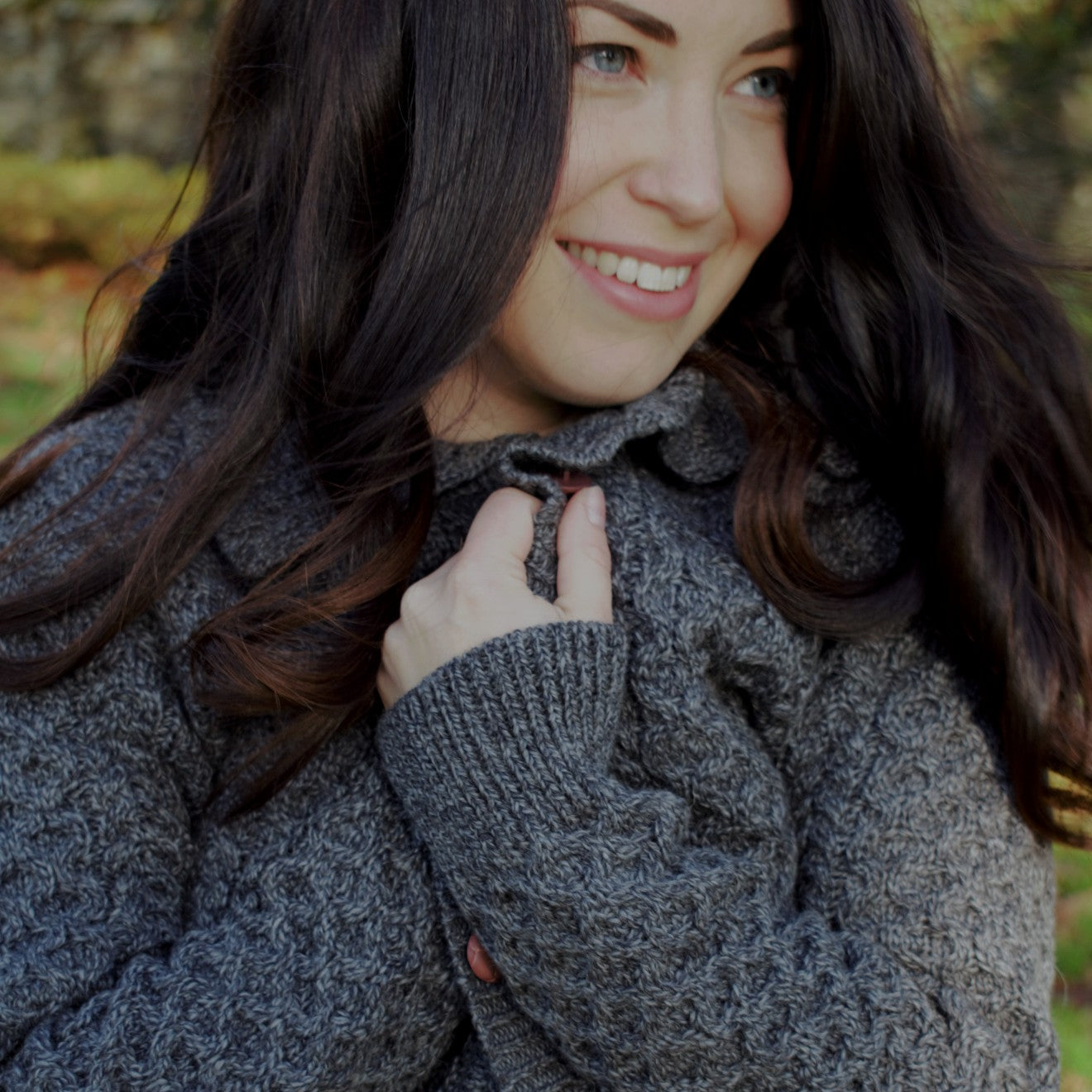 Ladies Slate Grey Aran Cardigan