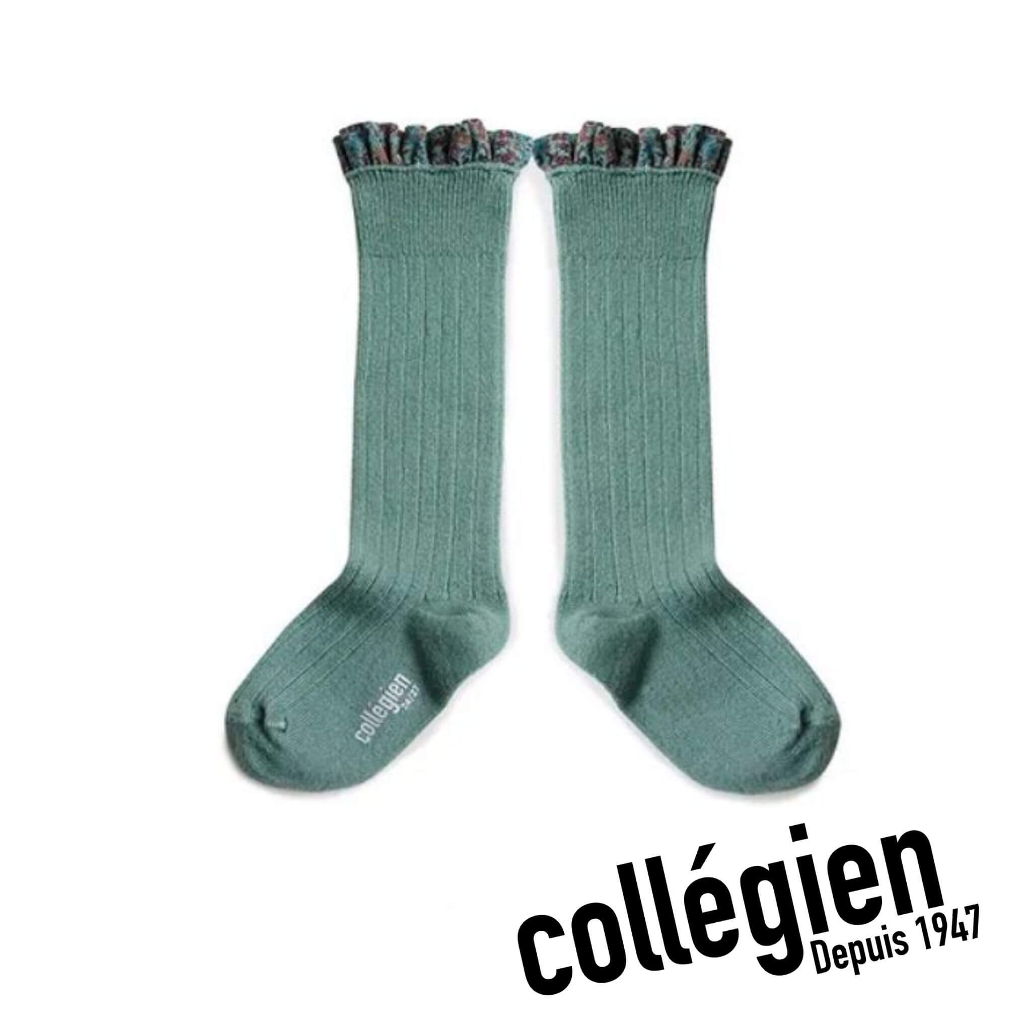 Collégien Elisabeth Liberty Print Ribbed Socks - Celadon Green
