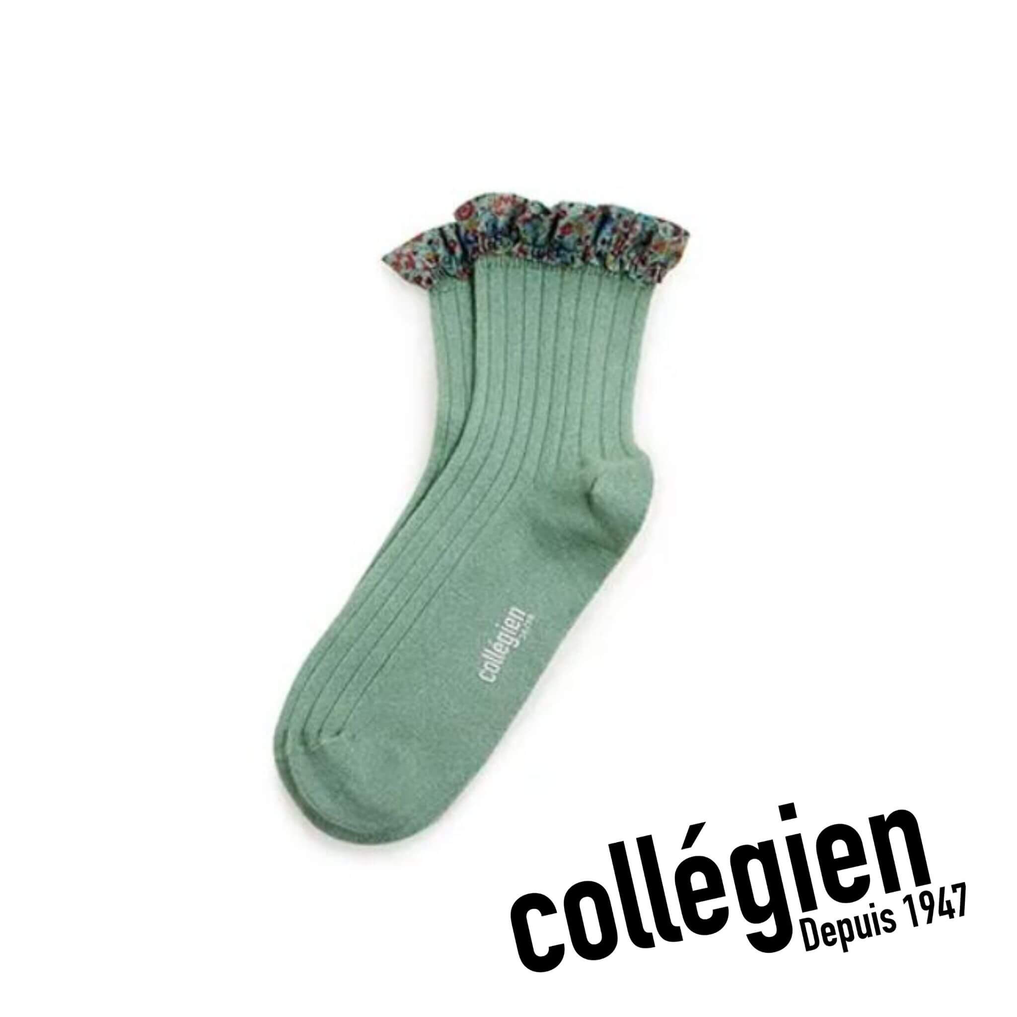 Collégien Charlotte Liberty Print Ribbed Socks - Celadon Green