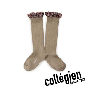 Collégien Elisabeth Liberty Print Ribbed Socks - Petit Taupe