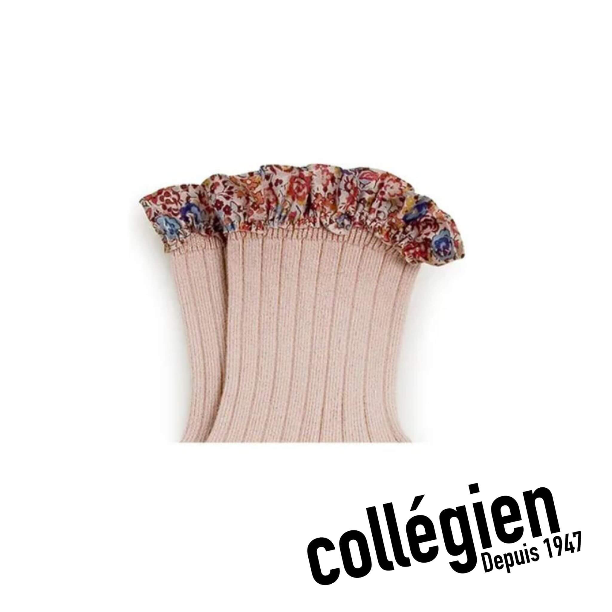 Collégien Charlotte Liberty Print Ribbed Socks - Vieux Rose