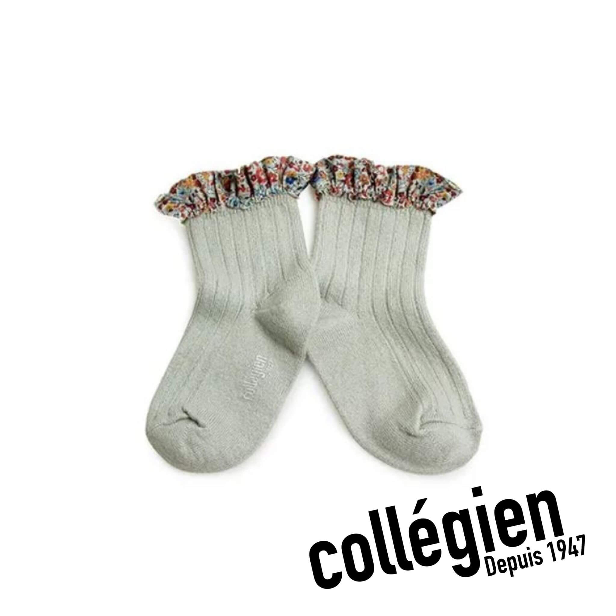 Collégien Charlotte Liberty Print Ribbed Socks - Aqua Marine