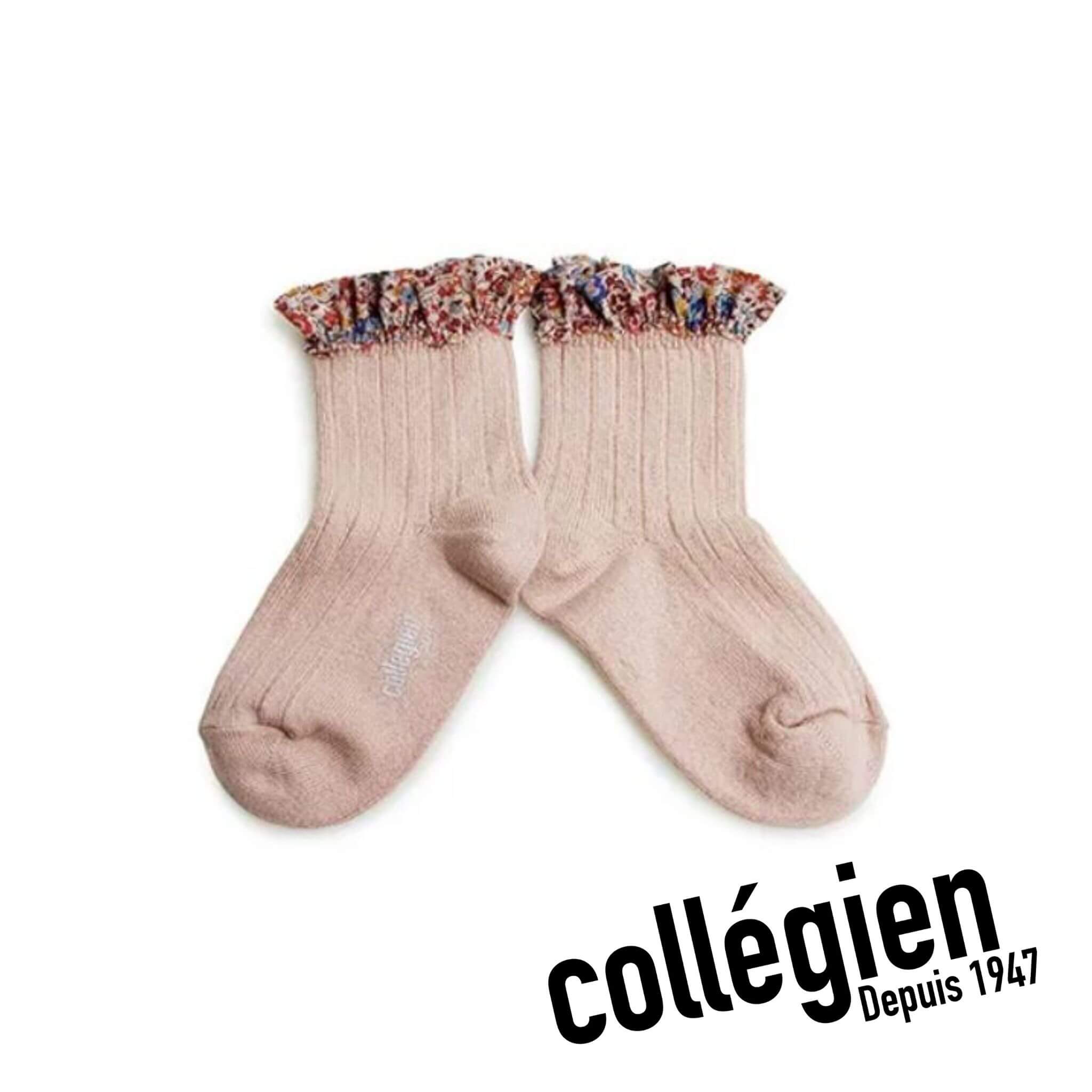 Collégien Charlotte Liberty Print Ribbed Socks - Vieux Rose