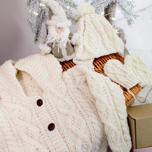 Handknit Aran Hat & Mittens