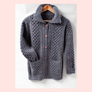 Ladies Slate Grey Aran Cardigan