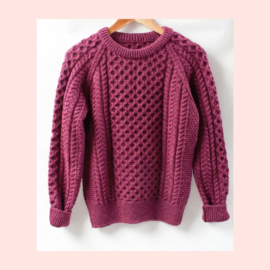 Ladies Wild Raspberry Aran Sweater